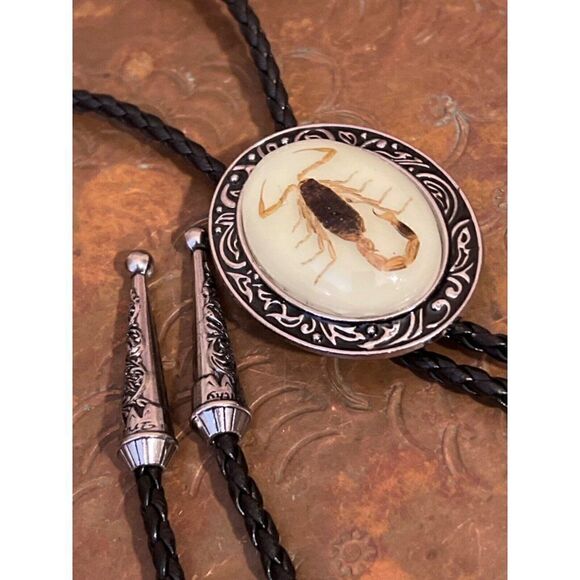 SCORPION BIRTHDAY DAD Silver Lariat Bolo Tie Western GLOW IN DARK LEATHER FATHER - Picture 7 of 14